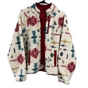 Ocean + Coast Aztec Southwestern Sherpa Full Zip Button Jacket Large